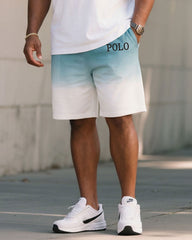 Big & Tall Men's Gradient Chest Small Label Printed T-shirt Shorts Set