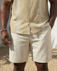 Big & Tall Men's Simple Khaki Short-sleeved Shirt And Shorts Set For Spring And Summer Vacation