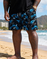 Big & Tall Men's Black Floral Print Hawaiian Vacation Vest Shorts Set