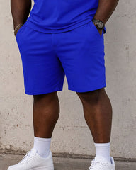 Big & Tall Men's Daily Travel Holiday Neck Stitching POLO Shirt Short Sleeve Shorts Set