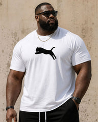 Plus-size men's simple casual furry silhouette short-sleeved T-shirt and shorts set