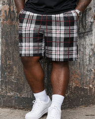 Big & Tall Men's Important Occasion Neckline Contrast Classic Check Simple Casual Short Sleeve POLO Shirt Shorts Set