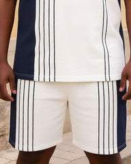 Big & Tall Men's Dark Blue & White Striped Polo Shirt Short Sleeve Shorts Set
