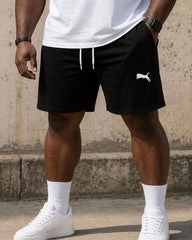 Plus-size men's simple casual furry silhouette short-sleeved T-shirt and shorts set
