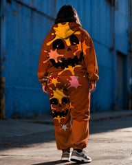 Women's Plus Size Halloween Pumpkin Graffiti Print Cardigan Hoodie Set