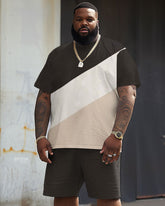 Casual Trendy Color Block Tee Shirt & Shorts Set for Big & Tall Men