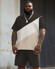 Casual Trendy Color Block Tee Shirt & Shorts Set for Big & Tall Men
