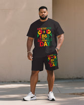 Big & Tall Men' Black June Day Memorial Peace/Freedom/Respect Short Sleeve T-Shirt Shorts Set