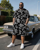 Big & Tall Men' High-end Exaggerated Full Print Short Sleeve T-shirt Shorts Set