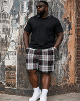 Big & Tall Men's Important Occasion Neckline Contrast Classic Check Simple Casual Short Sleeve POLO Shirt Shorts Set