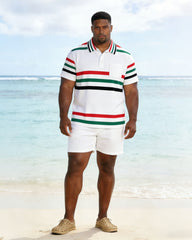 Men's Large Patch Pocket Short-sleeved Polo Shirt And Shorts Set