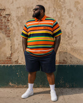 Big & Tall Men's Hawaiian Holiday Bright Color Set POLO Shirt Short Sleeve Shorts
