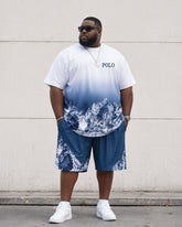 Big & Tall Men's Iceberg Gradient Landscape Print PT Shirt Shorts Set
