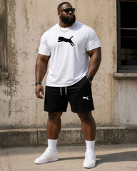 Plus-size men's simple casual furry silhouette short-sleeved T-shirt and shorts set