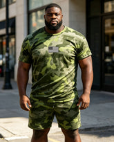 Big & Tall Men' Military Camouflage Commemorates 250 U.S. Anniversary Founding Sergeant Short Sleeve T-Shirt Shorts Set