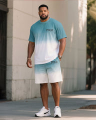 Big & Tall Men's Gradient Chest Small Label Printed T-shirt Shorts Set