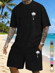 Coconut Tree Print Texture Three-dimensional Jacquard Large Size Casual Set On Chest