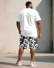 Men's Large Size Street Casual Chest Bear Pattern Printed Simple Short Sleeve T-Shirt Shorts Set