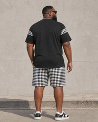 Big & Tall Men's Classic Black And White Plaid Contrast-Patchwork Short-Sleeve T-Shirt And Shorts Set