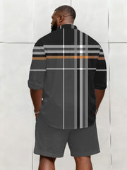 Big & Tall Men's Business Classic Plaid Long Sleeve Shirt And Shorts Set