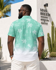 Big & Tall Men's Hawaiian Green Gradient Plant Print Short Sleeve Button-Up Shirt