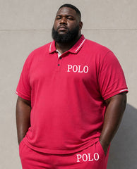 Big & Tall Men's Simple Warm Vacation Hawaii Leisure Business Party Rose Red POLO Shirt Short Sleeve Shorts Set