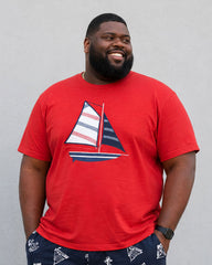 Big & Tall Men's Sailing Print Red & Scarlet Blue T-Shirt Shorts Set