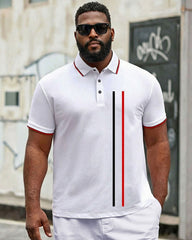 Big & Tall Men's Simple Business Casual White Short-sleeved Polo Shirt Shorts Set