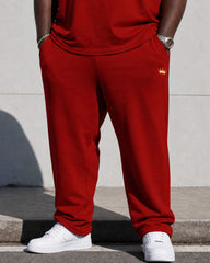 Big & Tall Men's Red King Cuff Feature Design Chest Crown Print Short Sleeve T-Shirt Sport Pants Set