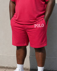 Big & Tall Men's Simple Warm Vacation Hawaii Leisure Business Party Rose Red POLO Shirt Short Sleeve Shorts Set