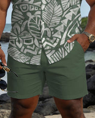 Big & Tall Men's Hawaiian Holiday Style Green Short Sleeve Shirt Shorts Set