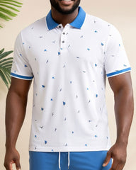 Big & Tall Men's Summer Vacation White Sailing & Blue Polo Shirt Short Sleeve Shorts Set