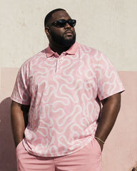 Big & Tall Men's Pink High-end Jacquard Business Leisure Vacation POLO Shirt Short-sleeved Shorts Set
