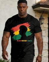 Men's Large Size Loose Comfortable Black Festival Celebration Velvet Friends Send Relatives Slogan Printed Short Sleeve T-Shirt