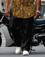 Big & Tall Men's Gold Baroque Short Sleeve Shirt Pants Set