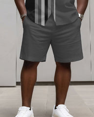 Big & Tall Men's Business Classic Plaid Long Sleeve Shirt And Shorts Set