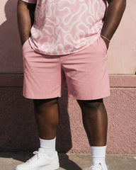 Big & Tall Men's Pink High-end Jacquard Business Leisure Vacation POLO Shirt Short-sleeved Shorts Set