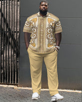 Big Guys Elegant Classic Geometric Short Sleeve Shirt Shorts Set