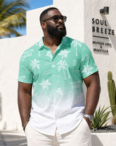 Big & Tall Men's Hawaiian Green Gradient Plant Print Short Sleeve Button-Up Shirt