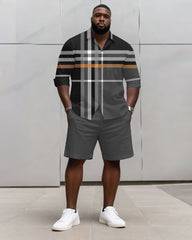 Big & Tall Men's Business Classic Plaid Long Sleeve Shirt And Shorts Set