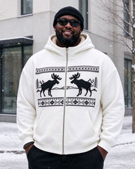 Large Size Men's Autumn And Winter Warm Fleece-lined Cold-proof Christmas White Elk Mascot Casual Jacket Hooded Jacket