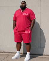 Big & Tall Men's Simple Warm Vacation Hawaii Leisure Business Party Rose Red POLO Shirt Short Sleeve Shorts Set