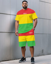 Simple Color-block Chest Printing June Festival Daily Casual Men's Loose Suit Short-sleeved T-shirt Shorts