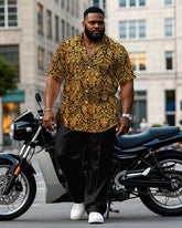 Big & Tall Men's Gold Baroque Short Sleeve Shirt Pants Set