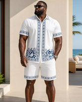 Big & Tall Men's Hawaiian Pattern Positioning Print Short Sleeve Shirt Shorts Set