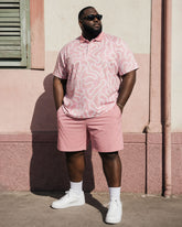 Big & Tall Men's Pink High-end Jacquard Business Leisure Vacation POLO Shirt Short-sleeved Shorts Set