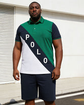 Big & Tall Men's Green & White... Dark Blue Twill Contrast Color Large Label Printed POLO Shirt Short Sleeve Shorts Set
