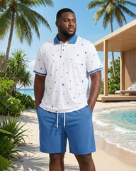 Big & Tall Men's Summer Vacation White Sailing & Blue Polo Shirt Short Sleeve Shorts Set