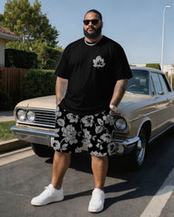 Big & Tall Men' Chest Print Street Style Short Sleeve T-shirt Shorts Set