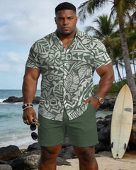 Big & Tall Men's Hawaiian Holiday Style Green Short Sleeve Shirt Shorts Set
